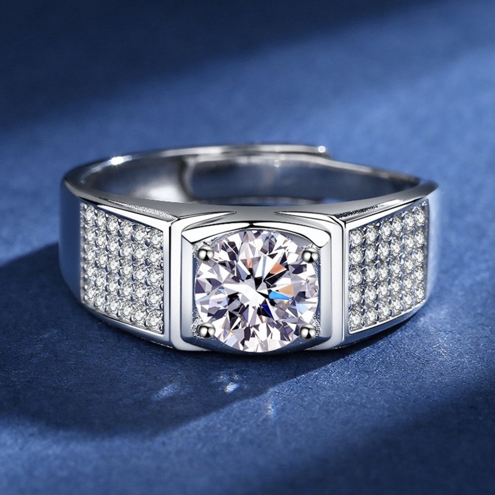 Certified 1ct. t.w.Color Grade D Moissanite Diamond 925 Silver Luxury Mens Ring